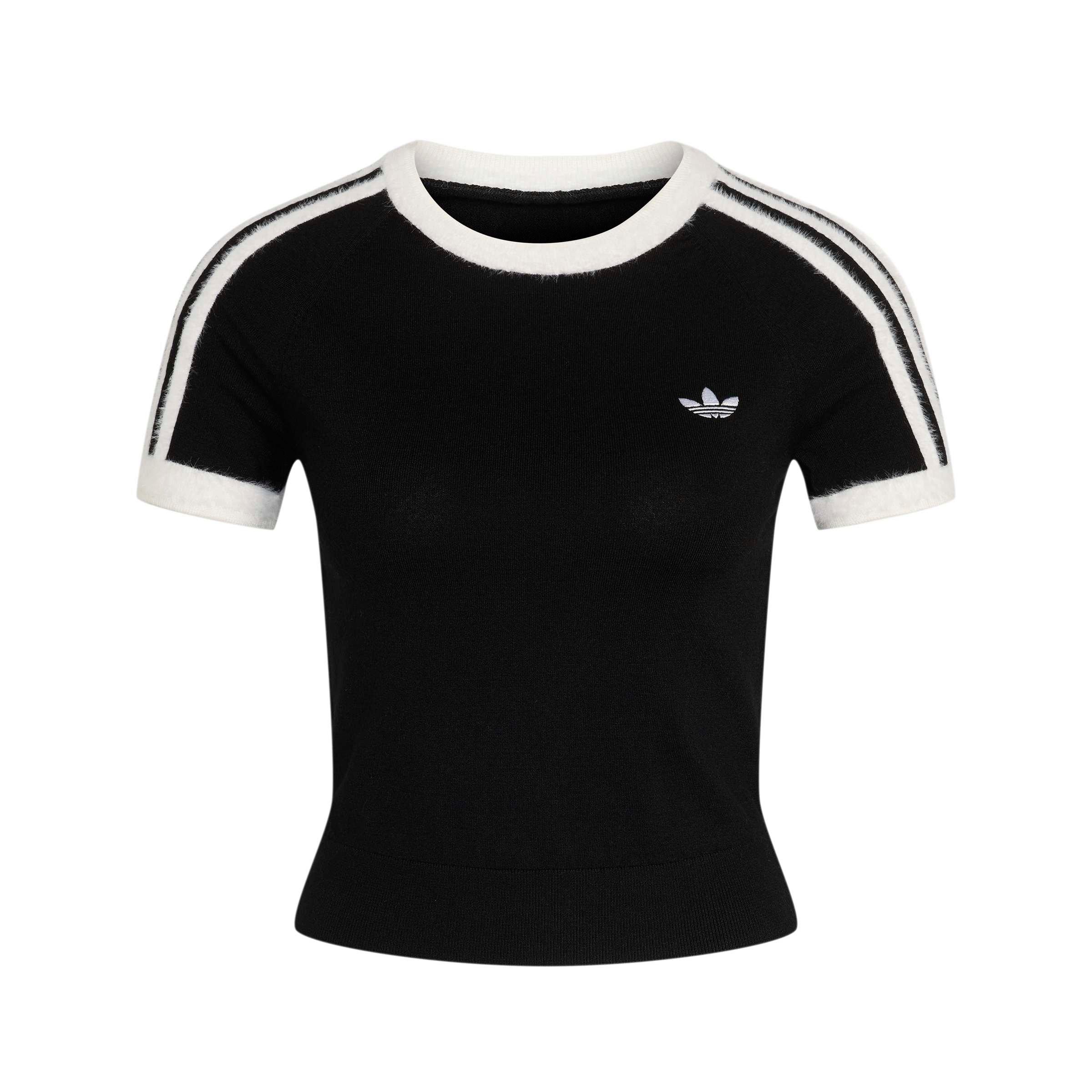 adidas Women's Adicolor Knitted Tee - Black/White - BLACK/WHITE